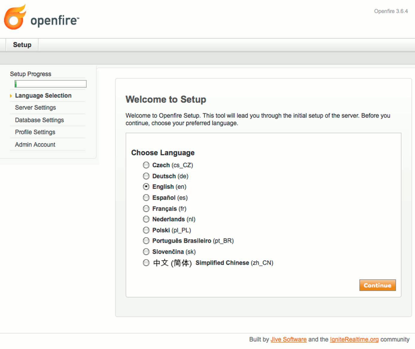 Language selection in Openfire setup on CentOS 5. Language selection in Openfire setup on CentOS 5.