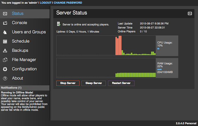 McMyAdmin Server Started McMyAdmin Server Started