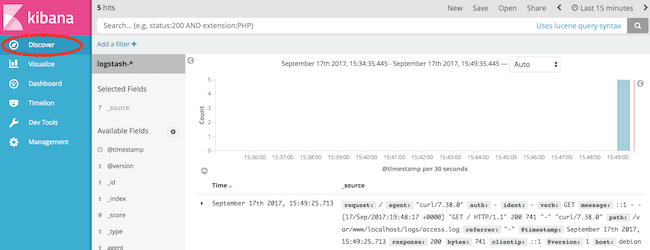 Kibana 5 Discover Tab Kibana 5 Discover Tab