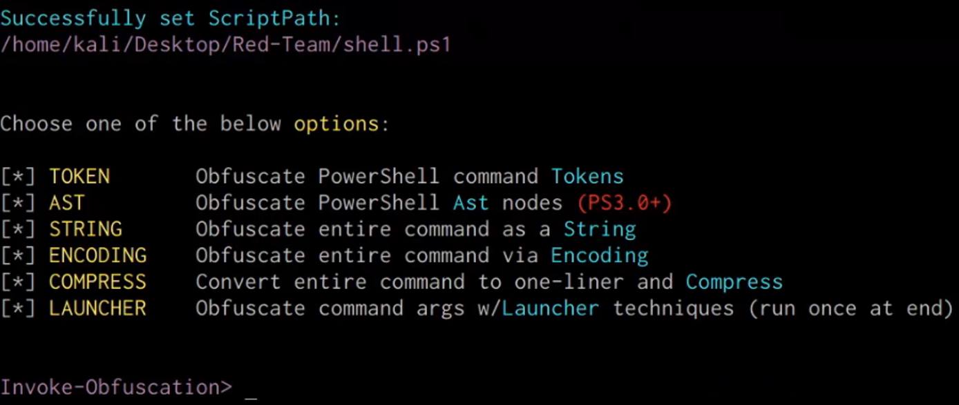 Obfuscation methods menu Obfuscation methods menu