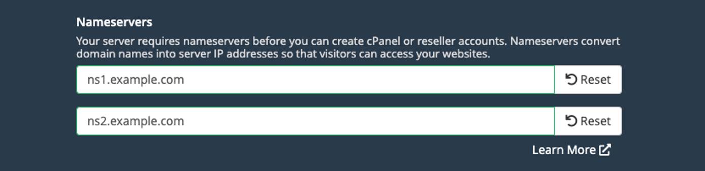 Screenshot of the Nameserver fields in cPanel Screenshot of the Nameserver fields in cPanel