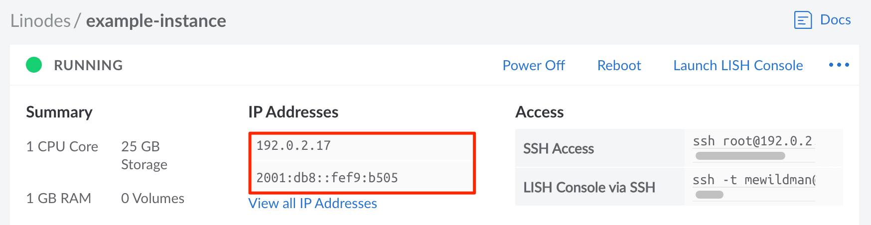 Summary section with the IP addresses highlighted Summary section with the IP addresses highlighted