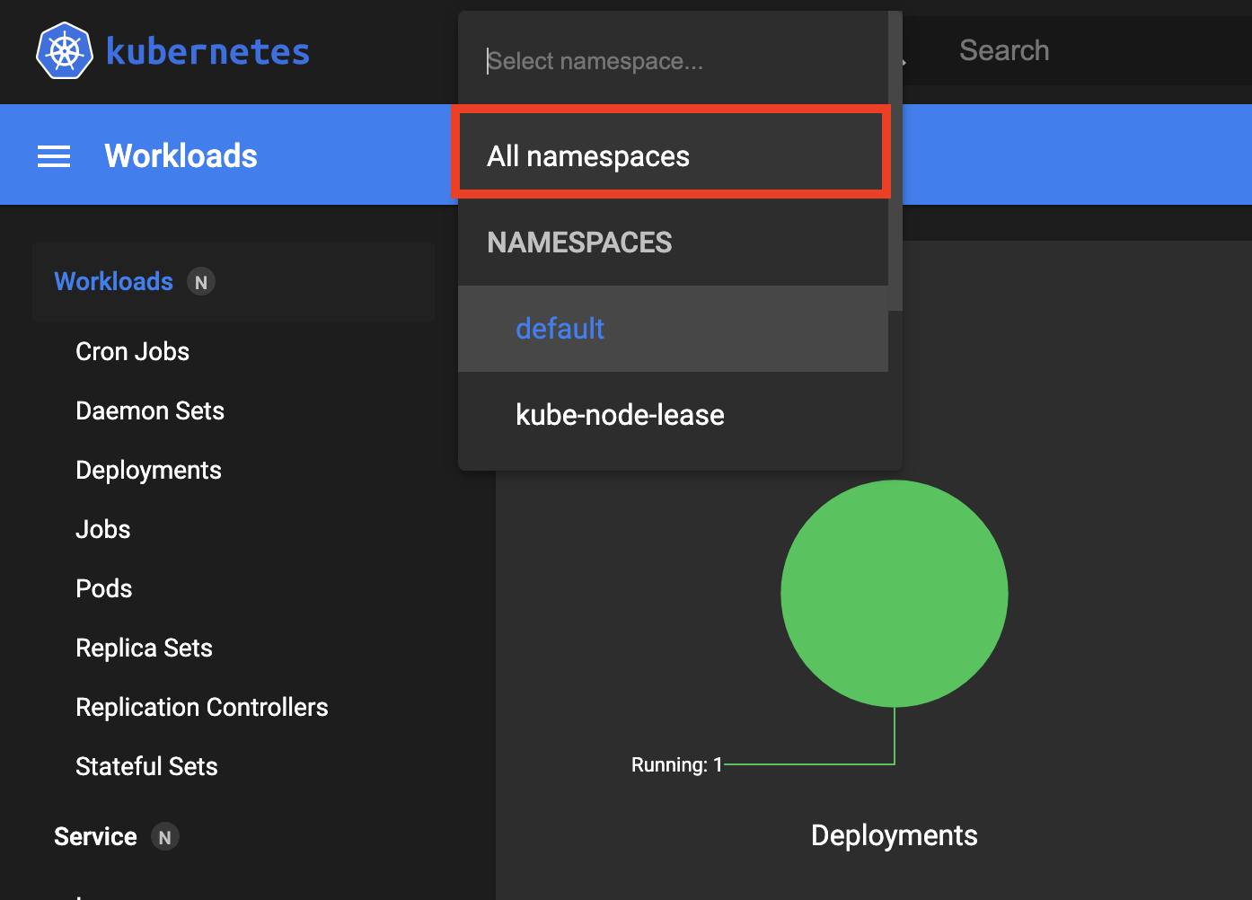 Dashboard Namespace Dashboard Namespace