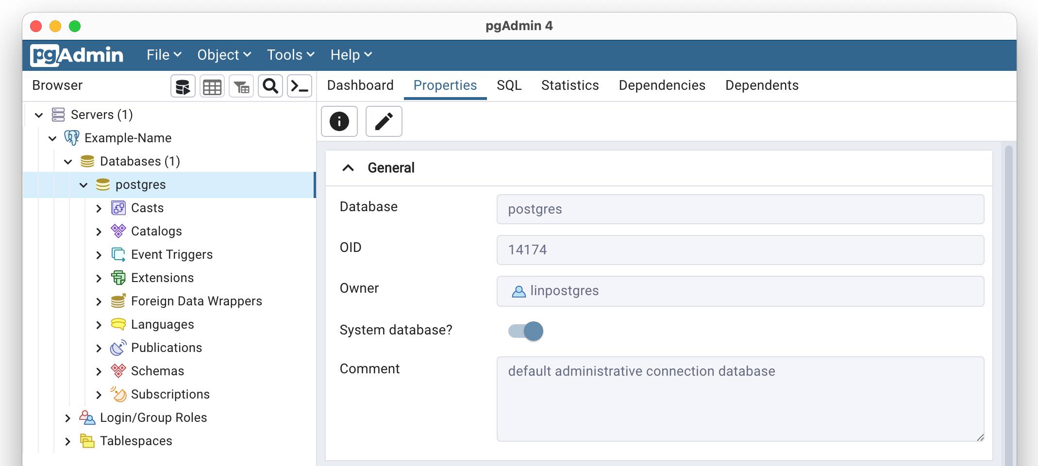 Screenshot of the browser window in pgAdmin 4