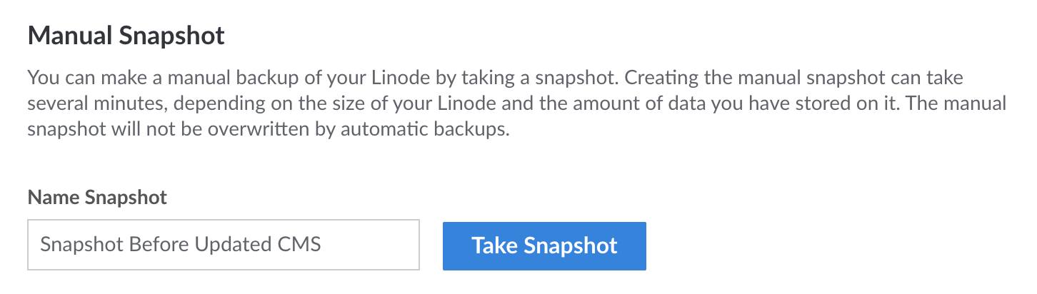 Screenshot of the Manual Snapshot section within Cloud Manager Screenshot of the Manual Snapshot section within Cloud Manager