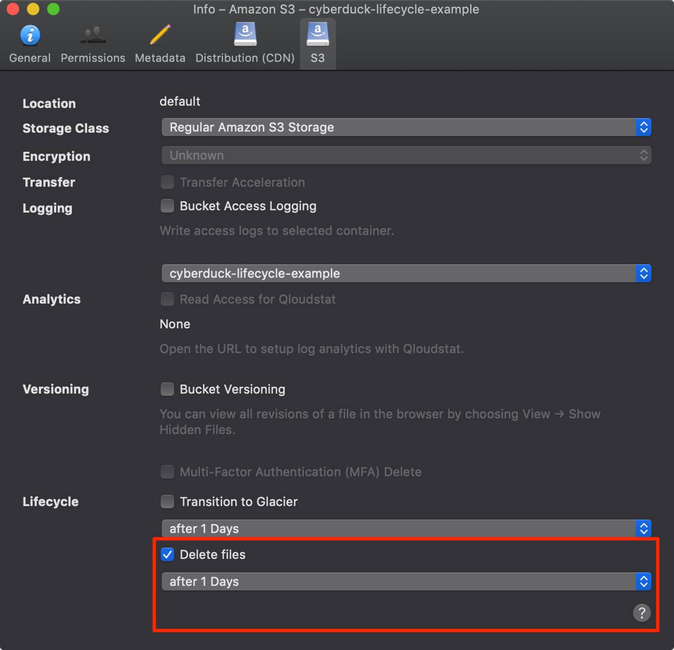 Click on the “S3” tab and then check the box labeled “Delete files.” Click on the “S3” tab and then check the box labeled “Delete files.”